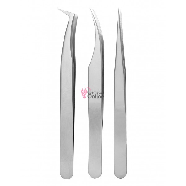Pensete pentru gene false fir cu fir Ice Flower Anti-static 3D - ST233 Argintii, set 3 bucăți 3D Grafity